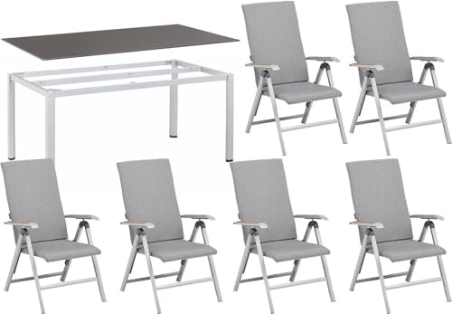 RBS24 Gartenmöbel Set bestehend aus Tisch Cubic | Tischplatte KETTALUX Plus schieferoptik | Multipositionssessel Diamond Teak | Anzahl Sessel 4 St. oder 6 St. wählbar (6) von RBS24