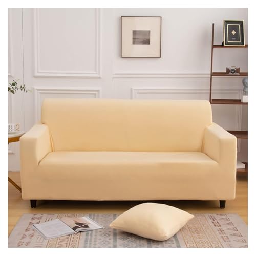 RBSN Stretch-Sofabezug, einfarbiger Sofabezug for 3-Kissen-Sofas, universeller Möbelbezug, seidig weiche Sofabezüge mit elastischen Bändern(Beige,2 Seater (140 185cm)) von RBSN