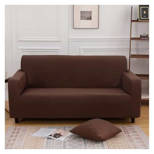 RBSN Stretch-Sofabezug, einfarbiger Sofabezug for 3-Kissen-Sofas, universeller Möbelbezug, seidig weiche Sofabezüge mit elastischen Bändern(Deep Coffee,3 Seater (190 230cm)) von RBSN