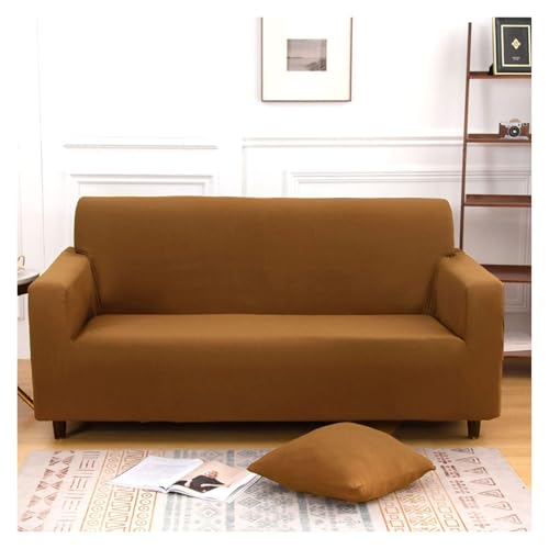 RBSN Stretch-Sofabezug, einfarbiger Sofabezug for 3-Kissen-Sofas, universeller Möbelbezug, seidig weiche Sofabezüge mit elastischen Bändern(Light Coffee,1 Seater (90 140cm)) von RBSN