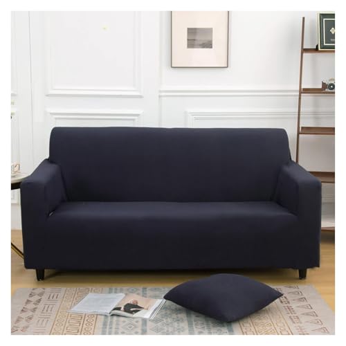 RBSN Stretch-Sofabezug, einfarbiger Sofabezug for 3-Kissen-Sofas, universeller Möbelbezug, seidig weiche Sofabezüge mit elastischen Bändern(Navy Blue,2 Seater (140 185cm)) von RBSN