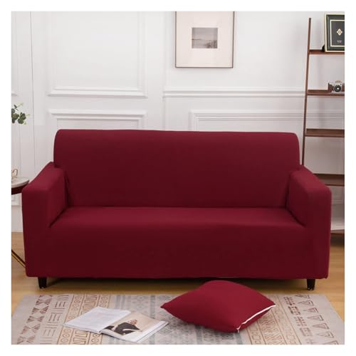 RBSN Stretch-Sofabezug, einfarbiger Sofabezug for 3-Kissen-Sofas, universeller Möbelbezug, seidig weiche Sofabezüge mit elastischen Bändern(Red,1 Seater (90 140cm)) von RBSN