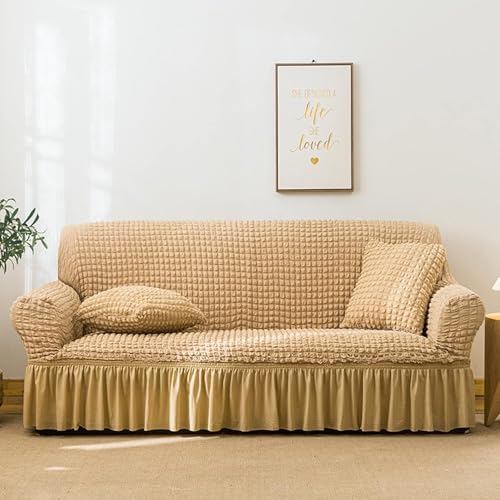 Stretch Sofabezug 3D Jacquard Sofabezug Stylischer Sofabezug Mit Rock Stretch Seersucker Stoffsofa Schonbezug Strapazierfähiger Möbelschutz Für Wohnzimmer(Yellow,1 Seater(90 140cm)) von RBSN