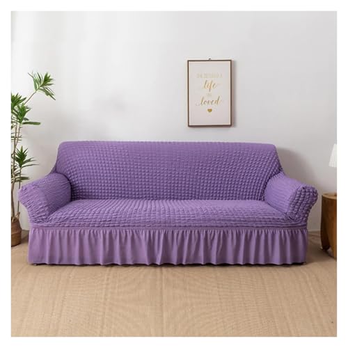 Stretch Sofabezug 3D Jacquard Sofabezug Stylischer Sofabezug Mit Rock Stretch Seersucker Stoffsofa Schonbezug Strapazierfähiger Möbelschutz für Wohnzimmer(Purple 1.1 Seater(90 140cm)) von RBSN