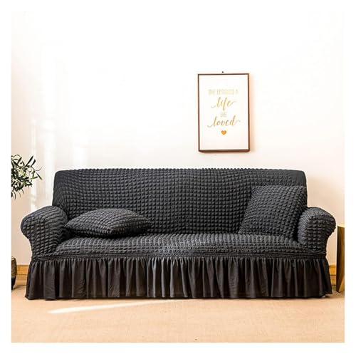 Stretch Sofabezug 3D Jacquard Sofabezug Stylischer Sofabezug mit Rock Stretch Seersucker Stoffsofa-Abdeckung Strapazierfähiger Möbelschutz für Wohnzimmer(Dark Grey,4 Seater(235300cm)) von RBSN