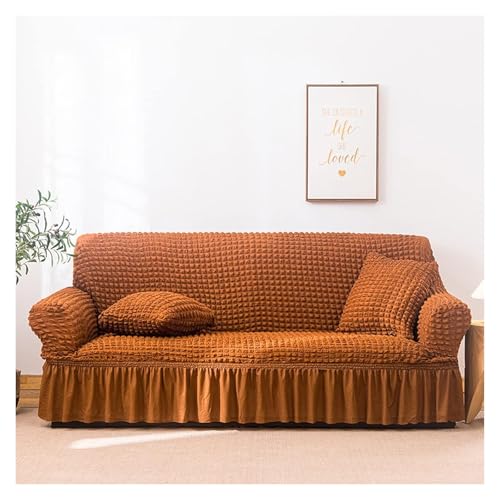 Stretch Sofabezug 3D Jacquard Sofabezug Stylischer Sofabezug mit Rock Stretch Seersucker Stoffsofa-Abdeckung Strapazierfähiger Möbelschutz für Wohnzimmer(Yellow 1.2-Sitzer(145185cm)) von RBSN