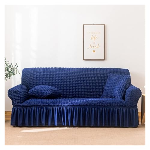 Stretch Sofabezug 3D Jacquard Sofabezug Stylischer Sofabezug mit Rock Stretch Seersucker Stoffsofa-Schonbezug Strapazierfähiger Möbelschutz für Wohnzimmer(Blue 1.4 Seater(235300cm)) von RBSN