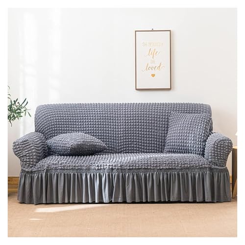 Stretch Sofabezug 3D Jacquard Sofabezug Stylischer Sofabezug mit Rock Stretch Seersucker Stoffsofa-Schonbezug Strapazierfähiger Möbelschutz für Wohnzimmer(Grey 1.4 Seater(235300cm)) von RBSN
