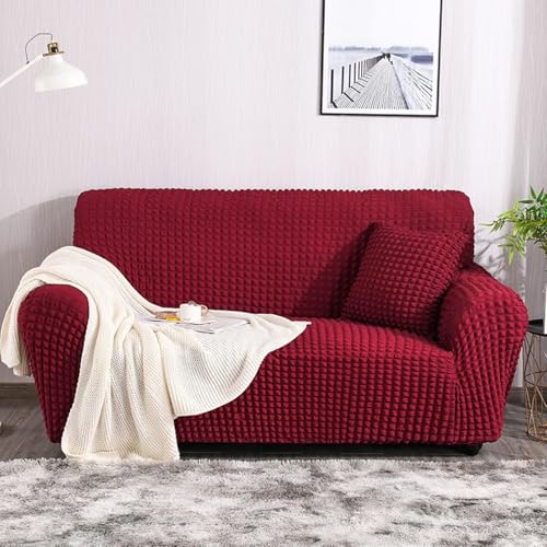 Stretch Sofabezug Hohe Stretch Sofabezug 3D Jacquard Sofabezug Für 1 2 3 4 Sitzer Sofa Stylischer Sofabezug Waschbar Möbelschutz Für Wohnzimmer(Red,2 Seater(145 180cm)) von RBSN