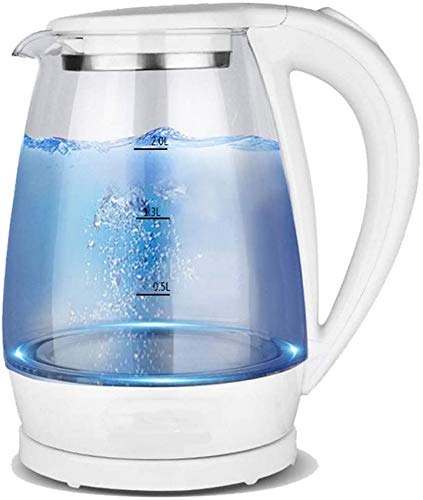 RBUDSPOLF Elektrischer Wasserkocher aus Glas, 2 l, Eco-Wasserkocher 1500 W mit beleuchteter LED, Deckel innen und Boden aus Edelstahl, automatische Abschaltung des Kochens von RBUDSPOLF