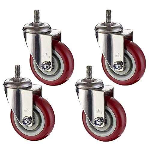 RBUDSPOLF Rollen Trolley Räder Heavy Duty Lenkrollen Gewinde M12 Lenkrollen Mit Bremse Trolley Möbelrolle, 400Kg Tragfähigkeit, 4Er Set/Without Brake/100Mm(4In) von RBUDSPOLF