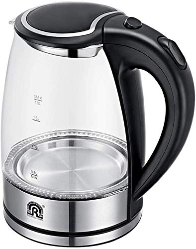 RBUDSPOLF Wasserkocher für heißes Wasser, Wasserkocher aus Glas mit LED-Beleuchtung, 1500 W, 1,8 l, Ionen gegen Kochen, ohne BPA, leises Kochen, automatische Spannung, Schwarz RBUDSPOLF Wasserkocher für heißes Wasser, Wasserkocher aus Glas mit LED-Beleuchtung, 1500 W, 1,8 l, Ionen gegen Kochen, ohne BPA, leises Kochen, automatische Spannung, Schwarz von RBUDSPOLF