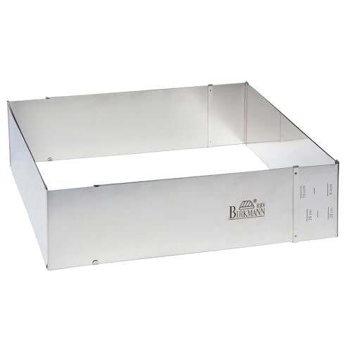 RBV Birkmann Backrahmen rechteckig verstellbar | Backform rechteckig stufenlos einstellbar bis 43 x 48 cm | Kuchenform für eckige Torten und Kuchen | Edelstahl silber | Easy Baking von RBV Birkmann