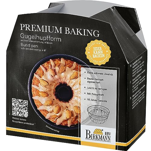 Birkmann, Premium Baking, Gugelhupfform, aus hochwertigem Karbonstahl mit Marken-Antihaftbeschichtung, mit Rezeptidee, Ø 16 cm; Höhe 8,5 cm, 882157 von RBV Birkmann