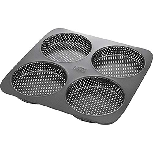 Birkmann, Laib & Seele Burger Brötchenblech, Silber, 4-fach, Karbonstahl, perforierte Backform, Antihaftbeschichtung, mit Rezept, 210387 von RBV Birkmann