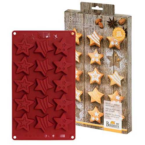 Birkmann 252608 Mini-Cakes Stars, klein 15-Fach, Silikon, Durchmesser 4 cm, mit Rezepten Silikonbackform, 1500 Cubic_Centimeters, Rot von Birkmann