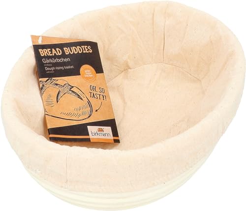 Birkmann Gärkörbchen mit Baumwoll-Bezug 1 Stück hitzebestädig bis 60 Grad Brot Backen Korb Gären rostfrei Gärkorb Oval von RBV Birkmann