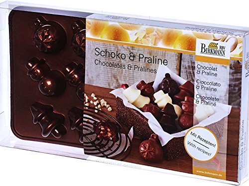 Pralinenform / Schokoladenform aus Silikon "WEIHNACHTEN" (3,5 cm / 15-fach) in Geschenkverpackung mit Rezepten von RBV Birkmann