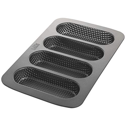Birkmann, Laib & Seele, Mini-Baguetteblech, perforierte Baguetteform aus Karbonstahl für 4 Mini-Baguettes, mit Antihaftbeschichtung und Rezept, 210219 Birkmann, Laib & Seele, Mini-Baguetteblech, perforierte Baguetteform aus Karbonstahl für 4 Mini-Baguettes, mit Antihaftbeschichtung und Rezept, 210219 von RBV Birkmann