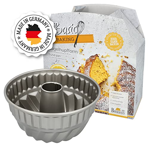 RBV Birkmann Gugelhupfform groß Ø 24 cm | runde Backform aus Karbonstahl für Gugelhupf | hochwertige Antihaftbeschichtung | inkl. Rezeptheft | grau | Basic Baking von RBV Birkmann