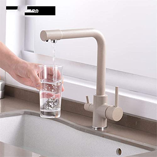 3-Wege-Küchenarmatur mit Wasserfilter, herausziehbar, Doppelgriff, 3-in-1-Hochbogen-Trinkwasserfilter, Spülbeckenarmatur, 360°-Schwenkfunktion, gefilterter Kran for die Küchendeckmontage, Beige(Beige) von RBYRLDSTY