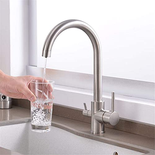 360-Grad-Drehung, gefilterter Küchenhahn, Trinkwasserfilter, 3-Wege-Küchenarmatur, Spüle, Kalt-/Warmwasser-Mischbatterie, gefilterter Kran for die Küche, Doppelgriff, Schwarz(Brushed Nickel) von RBYRLDSTY