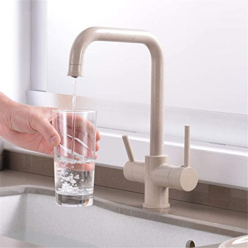 Küchenarmatur mit Filterwasser, Deckmontage, Trinkwasser, Küchenspüle, 360 Grad drehbar, Kranmischbatterie, 3-Wege-Messing-Doppelgriff mit Belüfter, Torneira, Schwarz (Beige) von RBYRLDSTY