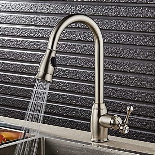 Küchenarmaturen Einhebelmischer Ausziehbarer Küchenhahn mit Luftsprudler Einlochgriff 360 Grad schwenkbar Wassermischbatterie Deckmontage Retro-Stil Golden(Brushed Nickel) von RBYRLDSTY