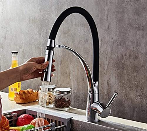 Küchenmischbatterie for Spüle, Messing, Schwarz mit Chrom∕Nickel, Torneira-Wasserhahn, Küchenarmaturen, Heiß/Kalt, Deckmontage, Wannenmischbatterie mit Luftsprudler, Einzelgriff, Rot(Chrome) von RBYRLDSTY