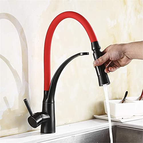 Küchenmischbatterie for Spüle, Messing, Schwarz mit Chrom∕Nickel, Torneira-Wasserhahn, Küchenarmaturen, Heiß/Kalt, Deckmontage, Wannenmischbatterie mit Luftsprudler, Einzelgriff, Rot(Rojo) von RBYRLDSTY