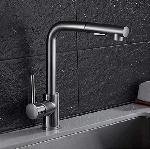 Küchenspüle Wasserhahn, Heiß-/Kaltwassermischer, Kran, Schwarz lackiert, 2 Arten von Wasserspray, Deckmontage, herausziehbar, 360° schwenkbar, Einzelgriff mit Luftsprudler, Schwarz(Brushed Nickel) von RBYRLDSTY