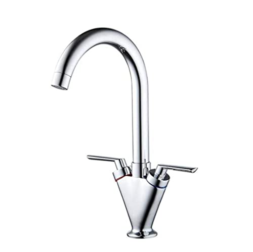 Küchenspüle Wasserhahn Mischbatterie Warm- und Kaltwasserhahn Küchenkranmischer 360° Schwenkbar Chrom/Schwarz Fertig Doppelgriff mit Luftsprudler Spültischarmatur Weiß(Chrome) von RBYRLDSTY