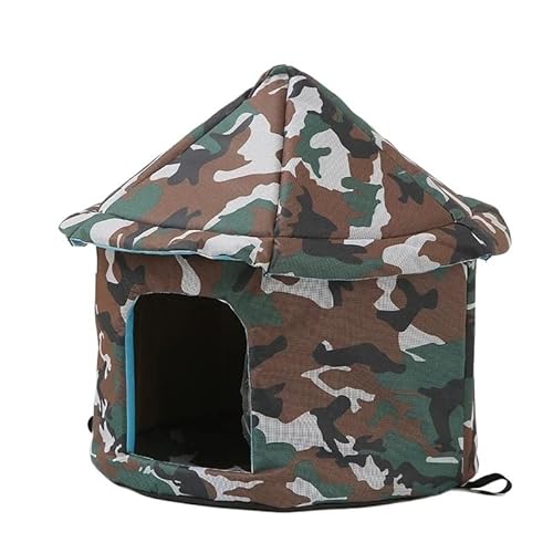 Geschlossenes Schlafnest for den Innen- und Außenbereich mit abnehmbarem Kissenkorb, Reisezubehör for Haustiere, Hundehütte, weiches Haustierbett-Zelt (Color : GreenCamouflage, Size : M 40x41) von RC-BKKXXEAV