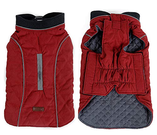 RC GearPro Retro-Design Winter Hund Mantel Gemütlich Haustier Jacke Warm Weste Mantel Verstellbar Bauchdecke Haustier Outfit Kleidung mit Geschirlloch für kleine mittlere große Hunde (S, Rot) von RC GearPro