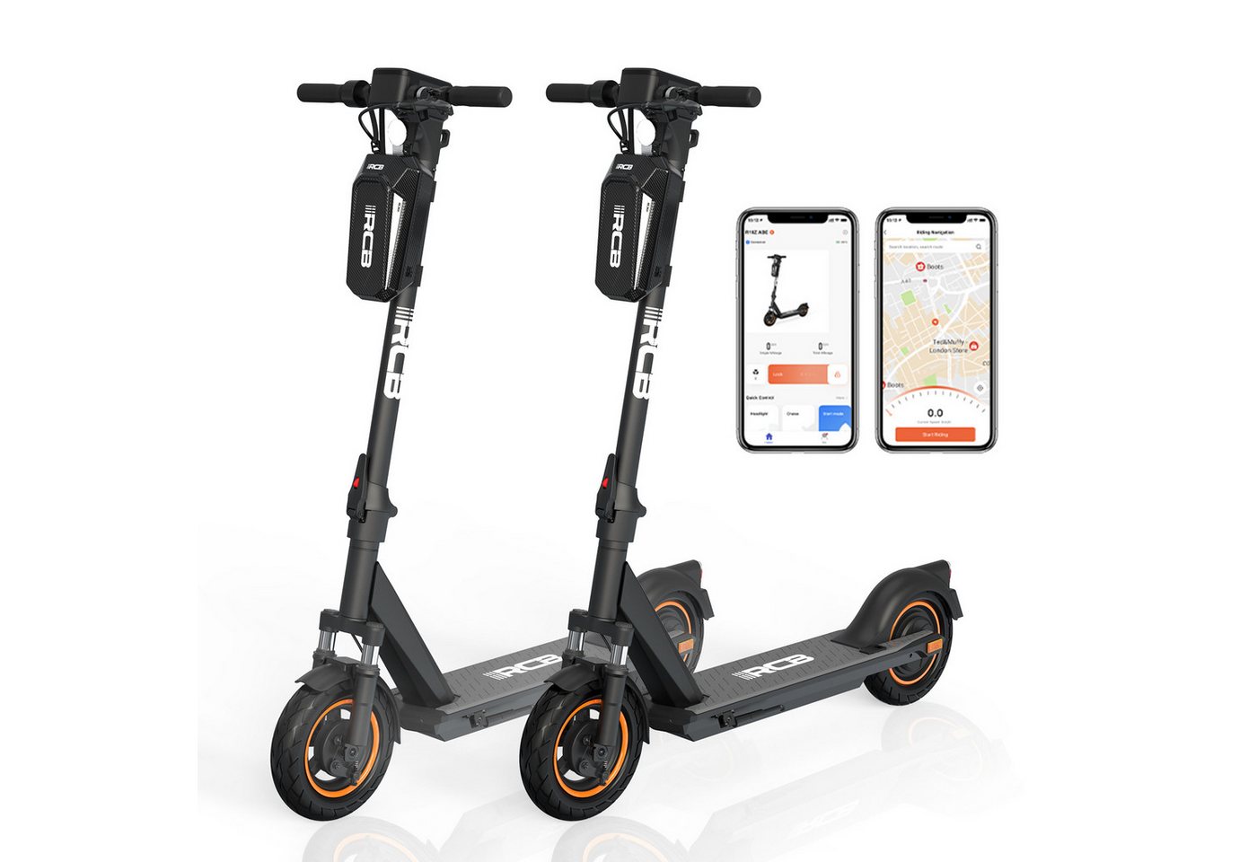 RCB E-Scooter EV10Z mit Straßenzulassung (ABE), faltbar, bequeme Stoßdämpfung, APP, 350 W, 20,00 km/h, (2 tlg), Reichweite 35-40 km, mit Straßenzulassung, APP von RCB