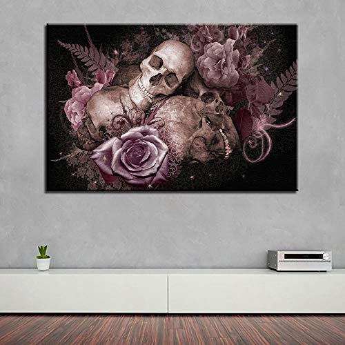 RCBDA Kunstdruck Poster Gothic Totenkopf Rose Blume Wandbilder Kunstposter Poster Bild Dekor Modernes Wohnzimmer Schlafzimmer Zimmer Deko (50X70cm / Kein Rahmen) von RCBDA