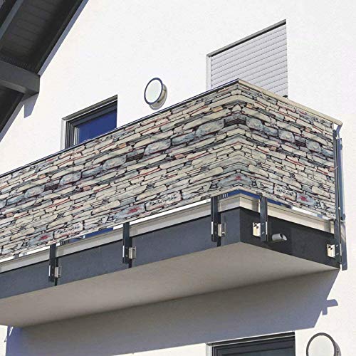 Balkon Sichtschutz Steinoptik, Balkonverkleidung Sichtschutz, 100% Blickdichte Wasserdicht Balkonsichtschutz Windschutz Atmungsaktiv mit Ösen und Kordel, 50-90 cm Hoch,0.8 * 6.5m von RCBDBSM