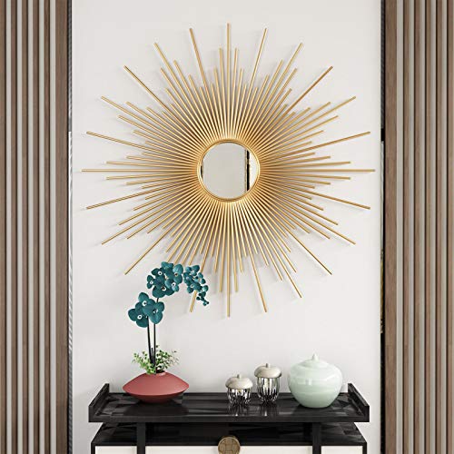 Deko Spiegel Gold Sonne, 60cm/70cm/80cm Großer Runder Starburst Dekorativer Wandspiegel, Wandrahmenspiegel Wanddeko Wanddekoration Dekoration Sonne Strahlen Licht,70cm von RCBDBSM