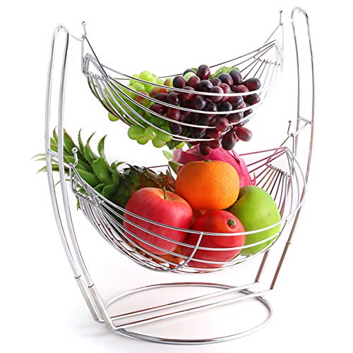 Obstkorb Etagere 2 Stöckig Edelstahl, Obst Etagere 2 Stöckig Metall, Obstschalen mit Großem Kapazität - Küchenarbeitsplatte Moderne Storage Display Stehen von RCBDBSM