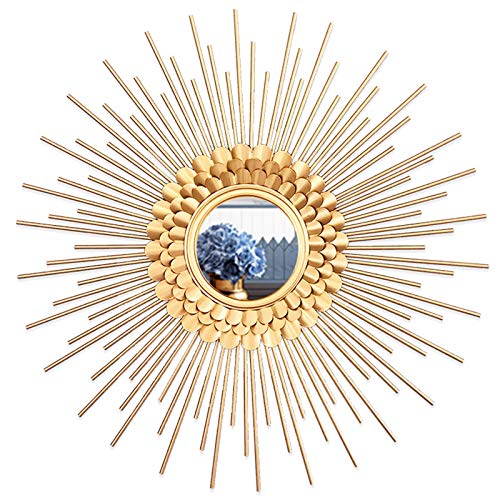 Spiegel Gold Sonne, 60cm/70cm/80cm Runder Dekorativer Starburst-Wandspiegel Aus Metall, Dekorativer Wandspiegel, Esszimmer, Wohnzimmer, Flur, Veranda, Dekorativer Hängespiegel,80cm von RCBDBSM