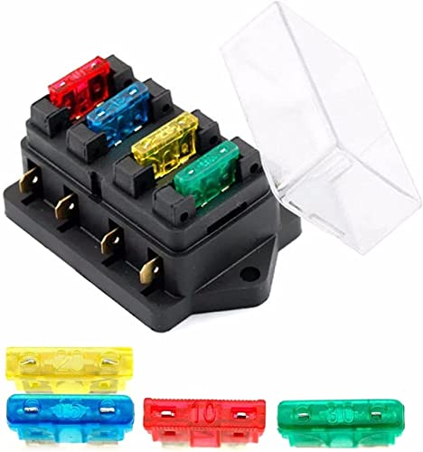 RCGKNNMUZ Sicherung 12V / 24V 4-Wege PKW LKW KFZ Flachsicherungskasten Halter Schaltung Standard ATO + 4X Sicherung von RCGKNNMUZ