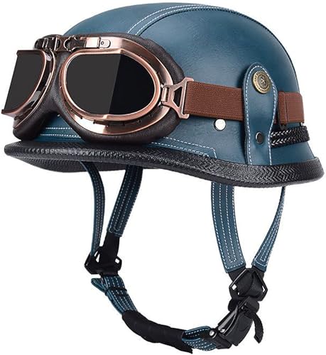 RCGNR Halbschalenhelm ECE Zertifiziert, Jethelm Retro, Vintage Motorrad Helm, Scooter-Helm, Offenem Helm, mit Brille Halbhelm für Männer Frauen,Blau,L RCGNR Halbschalenhelm ECE Zertifiziert, Jethelm Retro, Vintage Motorrad Helm, Scooter-Helm, Offenem Helm, mit Brille Halbhelm für Männer Frauen,Blau,L von RCGNR