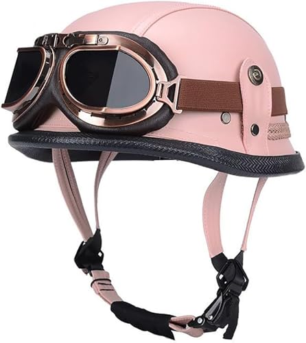 RCGNR Halbschalenhelm ECE Zertifiziert, Jethelm Retro, Vintage Motorrad Helm, Scooter-Helm, Offenem Helm, mit Brille Halbhelm für Männer Frauen,Rosa,XXL RCGNR Halbschalenhelm ECE Zertifiziert, Jethelm Retro, Vintage Motorrad Helm, Scooter-Helm, Offenem Helm, mit Brille Halbhelm für Männer Frauen,Rosa,XXL von RCGNR
