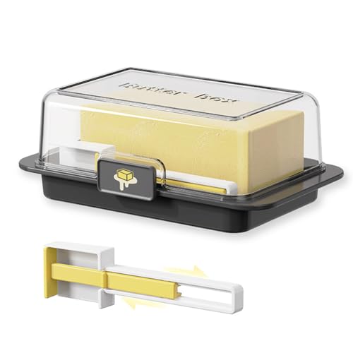 RCGOFOLLOW Nahtloses Auftragen von Butter mit Butterschneider und transparentem Deckel Buttertrennbox aus stabilem ABS Käsebox, Schwarz von RCGOFOLLOW
