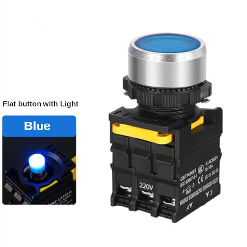 22 mm wasserdichte LED -Druckknopfschalter Momentan Reset Selbstverriegelung 12V 24 V 220 V 10A 1NO -Netzschalter kompatibel mit Steuerplatten und elektrischen Geräten(Blau) von RCGtnnesa
