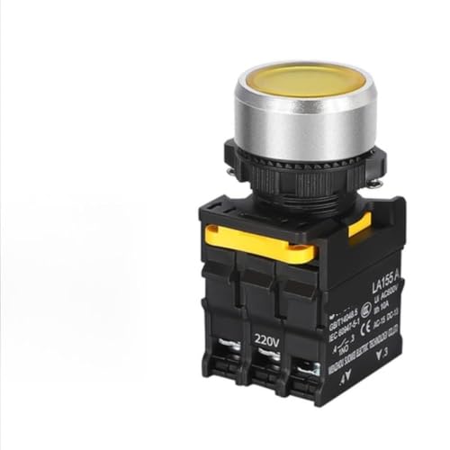 22 mm wasserdichte LED -Druckknopfschalter Momentan Reset Selbstverriegelung 12V 24 V 220 V 10A 1NO -Netzschalter kompatibel mit Steuerplatten und elektrischen Geräten(Gelb) von RCGtnnesa