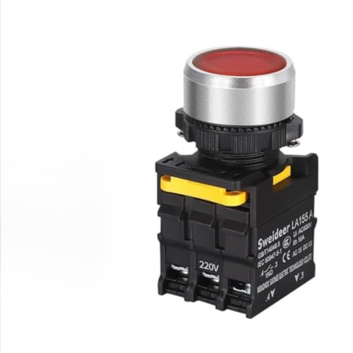 22 mm wasserdichte LED -Druckknopfschalter Momentan Reset Selbstverriegelung 12V 24 V 220 V 10A 1NO -Netzschalter kompatibel mit Steuerplatten und elektrischen Geräten(Rot) von RCGtnnesa