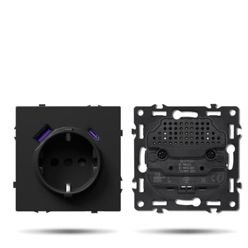 Button Switch -Modul der BSEED E -Serie mit USB -Portwandmontage Lichtschalter Kunststoffrahmenkombination kompatibel mit Telefonladegerät und elektrischen Sockeln Schwarz(20W USB C -Teil) von RCGtnnesa