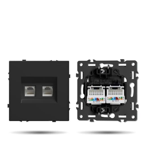 Button Switch -Modul der BSEED E -Serie mit USB -Portwandmontage Lichtschalter Kunststoffrahmenkombination kompatibel mit Telefonladegerät und elektrischen Sockeln Schwarz(Dual Cat6 -Teil) von RCGtnnesa
