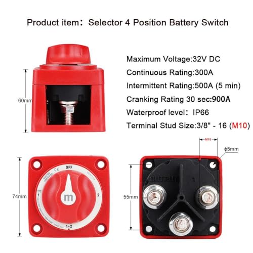 M-Serie Marine Boat Isolator Trennschalter 12-48 V 100-300A Schwerdetition 2 3 4 Position Schnitt einzelner Dualmasse, das mit marinen elektrischen Systemen kompatibel ist(4 Positionsschalter) von RCGtnnesa